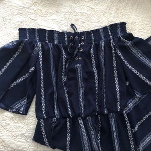 Off-the-shoulder Navy and White Jumpsuit (MED)